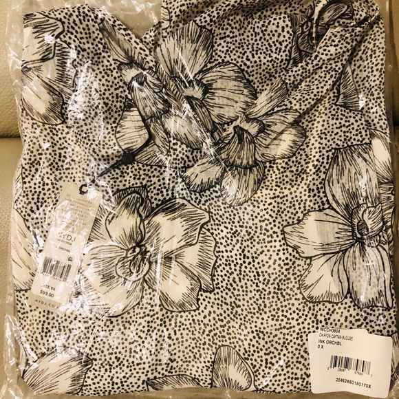 NYDJ Asymmetrical Hem Tunic Sheer Overlay V Neck - Picture 2 of 4